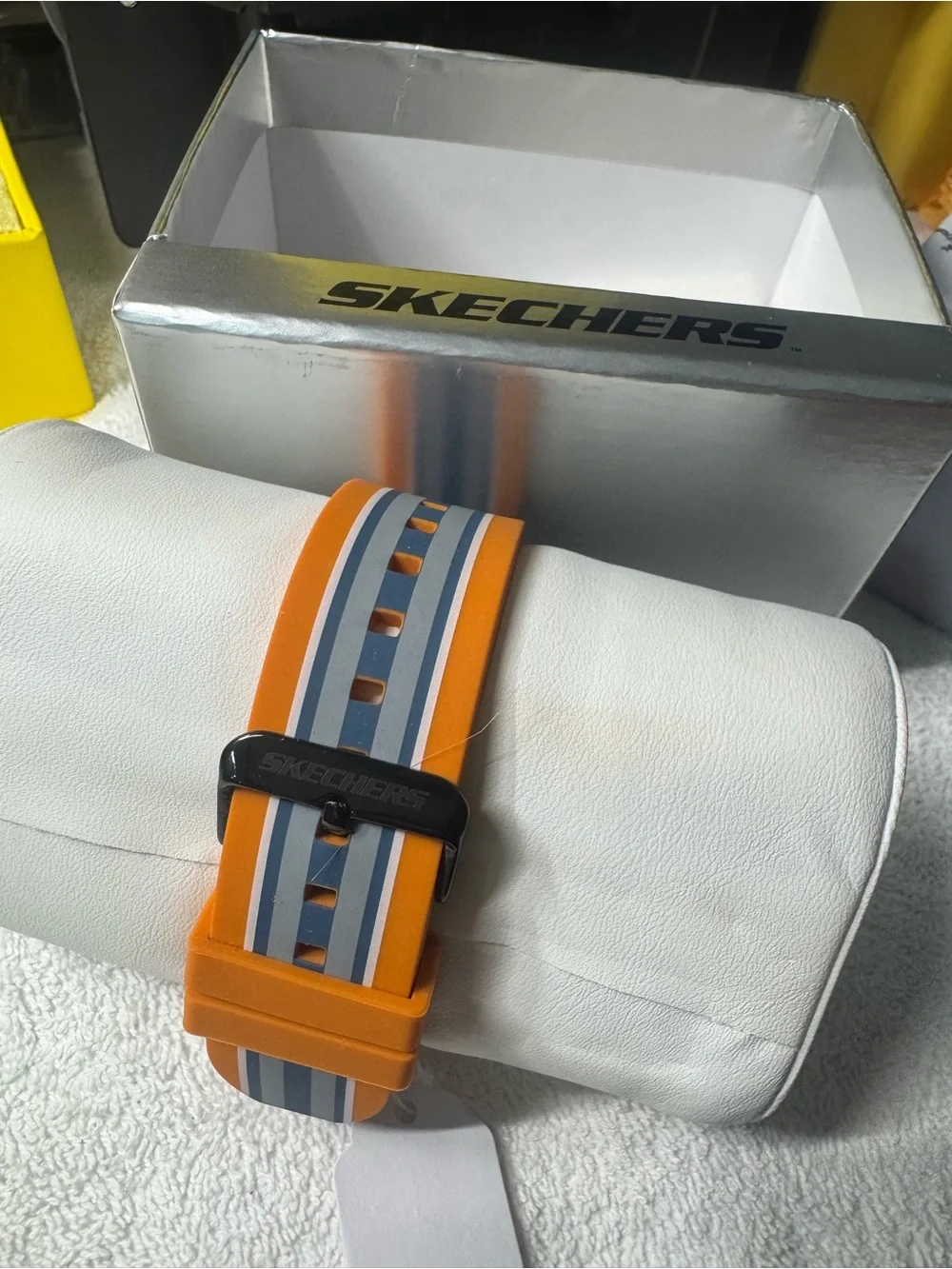 Skechers Blue Dial Orange Silicone Strap Watch with Stripe Accent